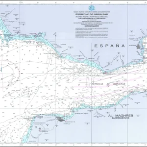 Carta náutica del Estrecho de Gibraltar usada como fondo del hero de Convocatorias Oficiales de Exámenes Náuticos 2026 de ProKbos.