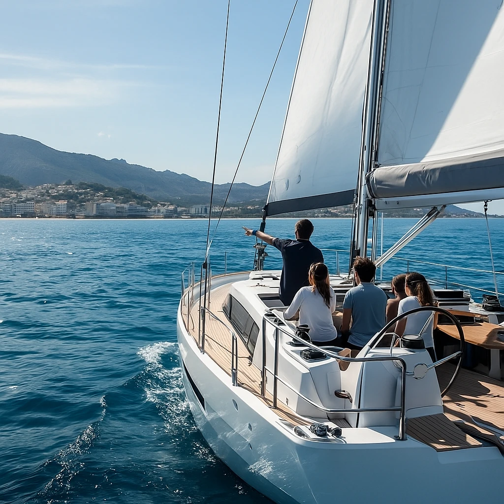Velero de prácticas ProKbos navegando en la bahía de Altea con alumnos a bordo